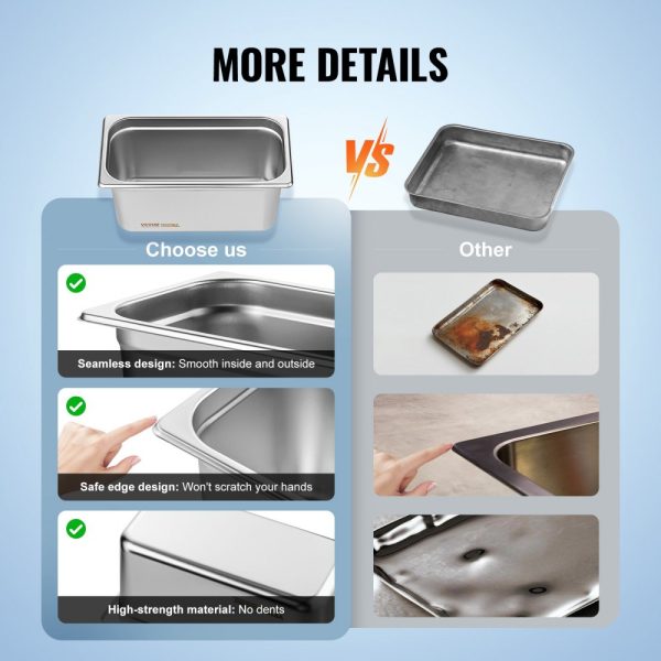 8-Piece Commercial Catering Food Storage Pan Set 1/3 Size Stainless Steel Anti-Jam Design with Lid 0.8mm Thick 6-Inch Deep - Image 6
