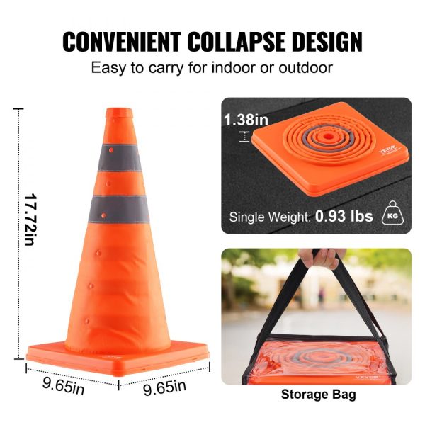2-Pack 18-Inch Collapsible Safety Cones with Reflective Collars Wide Base and Storage Bag for Traffic Control Construction and Parking - Image 3