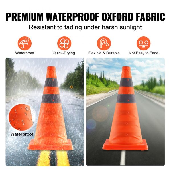 2-Pack 18-Inch Collapsible Safety Cones with Reflective Collars Wide Base and Storage Bag for Traffic Control Construction and Parking - Image 5