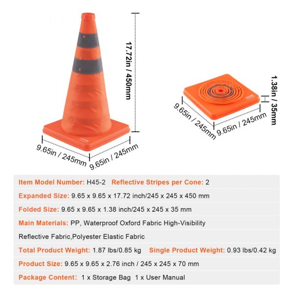 2-Pack 18-Inch Collapsible Safety Cones with Reflective Collars Wide Base and Storage Bag for Traffic Control Construction and Parking - Image 7