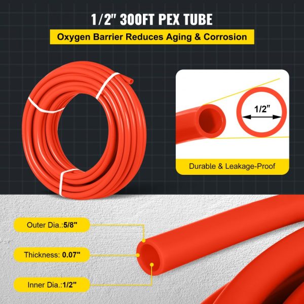 Oxygen Barrier 1/2 Inch 300 Feet Tube Coil EVOH PEX-B Pipe, for Residential Commercial Radiant Floor Heating, Red - Image 3