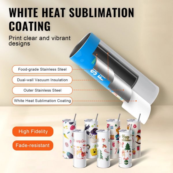 Heat Press Machine with Sublimation Tumblers, 8-Piece 20OZ Blank Tumblers Set, Mug Press for 11-30oz, Heat Transfer Paper, Gloves, Tape - Image 5
