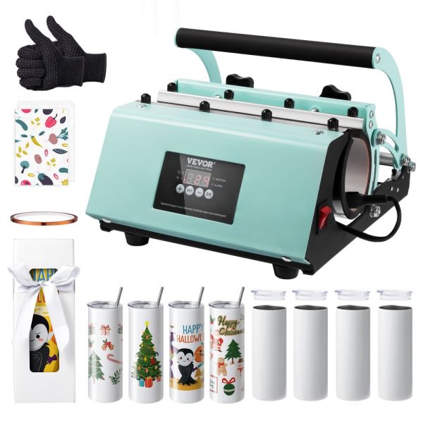 Heat Press Machine with Sublimation Tumblers, 8-Piece 20OZ Blank Tumblers Set, Mug Press for 11-30oz, Heat Transfer Paper, Gloves, Tape