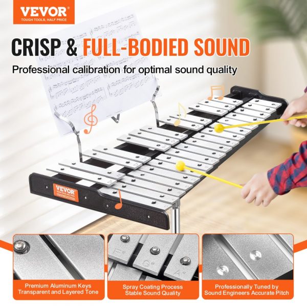 30 Note Glockenspiel Xylophone Kit with Mallets Drum Sticks Music Stand 8 Practice Pad Adjustable Stand Carry Bag for Students Adults - Image 2