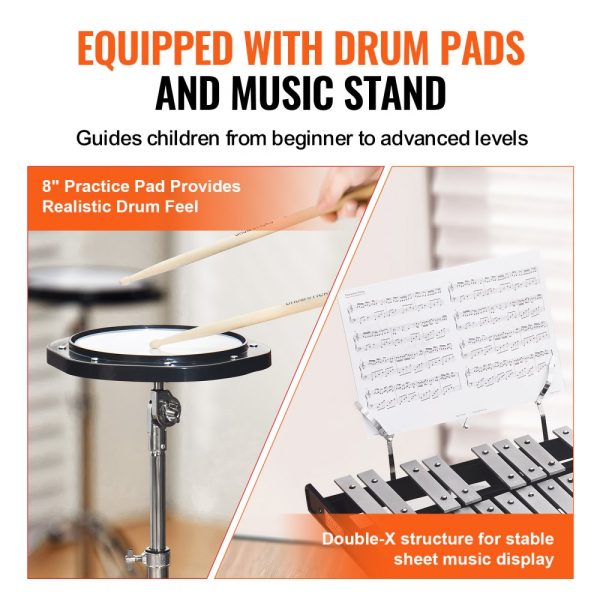 30 Note Glockenspiel Xylophone Kit with Mallets Drum Sticks Music Stand 8 Practice Pad Adjustable Stand Carry Bag for Students Adults - Image 5