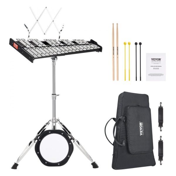 30 Note Glockenspiel Xylophone Kit with Mallets Drum Sticks Music Stand 8 Practice Pad Adjustable Stand Carry Bag for Students Adults