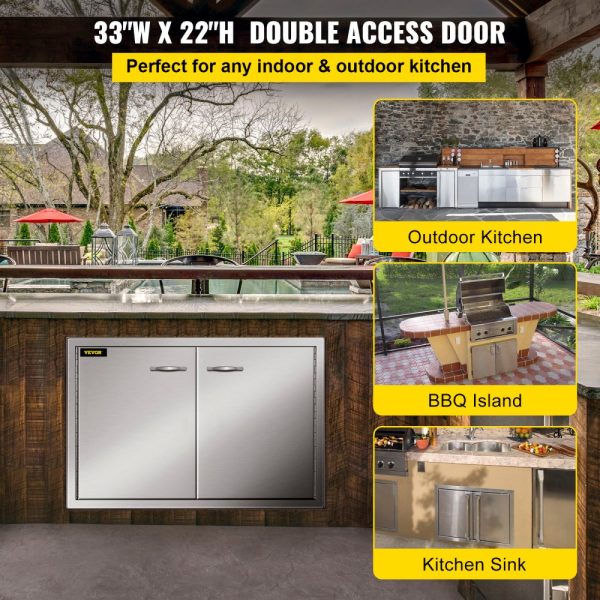 BBQ Access Door 33x22 Stainless Steel Double Door Outdoor Kitchen Cabinet - Image 2