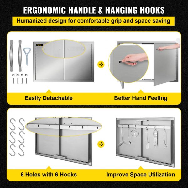 BBQ Access Door 33x22 Stainless Steel Double Door Outdoor Kitchen Cabinet - Image 4