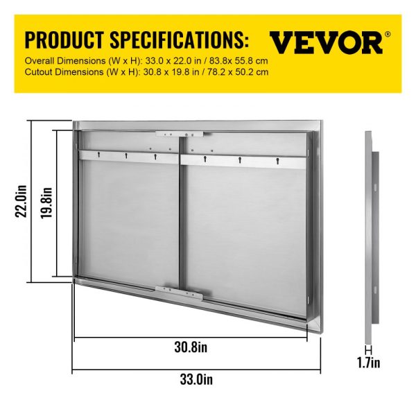 BBQ Access Door 33x22 Stainless Steel Double Door Outdoor Kitchen Cabinet - Image 7