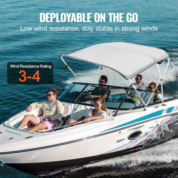 3 Pack Bow Bimini Top Boat Cover with 900D Polyester Canopy 1 Aluminum Alloy Frame Waterproof Sun Shade Storage Boot 4 Straps 2 Support Poles 6L x 46H x 61-66W Light Grey - Image 4