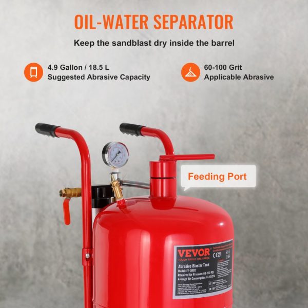 10Gal/40L Sandblast Machine with Nozzle Shut-Off Valve Pressure Gauge Ceramic Nozzle Rubber Wheels Portable Sandblasting Equipment - Image 3