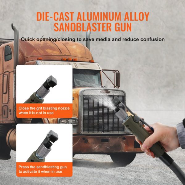 10Gal/40L Sandblast Machine with Nozzle Shut-Off Valve Pressure Gauge Ceramic Nozzle Rubber Wheels Portable Sandblasting Equipment - Image 4