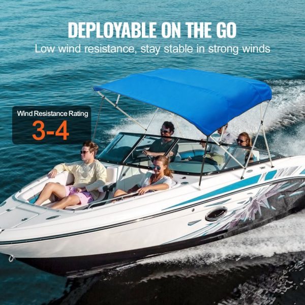 4 Bow Bimini Boat Cover 900D Polyester 1 Aluminum Alloy Frame Waterproof Sun Protection Storage Boot 4 Straps 2 Support Poles 8L x 54H x 91-96W Pacific Blue - Image 4