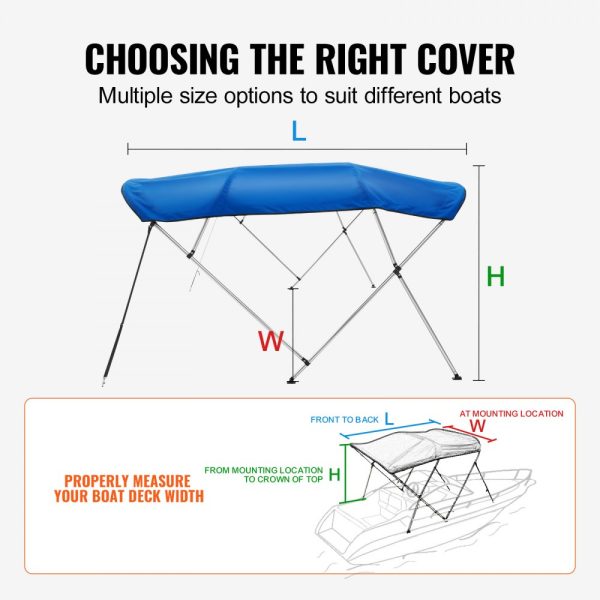 4 Bow Bimini Boat Cover 900D Polyester 1 Aluminum Alloy Frame Waterproof Sun Protection Storage Boot 4 Straps 2 Support Poles 8L x 54H x 91-96W Pacific Blue - Image 6