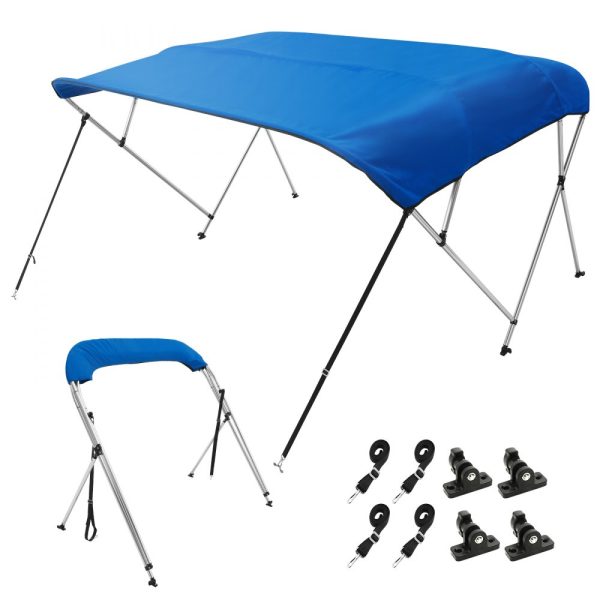 4 Bow Bimini Boat Cover 900D Polyester 1 Aluminum Alloy Frame Waterproof Sun Protection Storage Boot 4 Straps 2 Support Poles 8L x 54H x 91-96W Pacific Blue