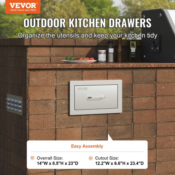 14 W x 8.5 H x 23 D Outdoor Kitchen Drawers Stainless Steel Double Drawers Flush Mount Design with Stainless Steel Handle Perfect for Outdoor Kitchens - Image 2