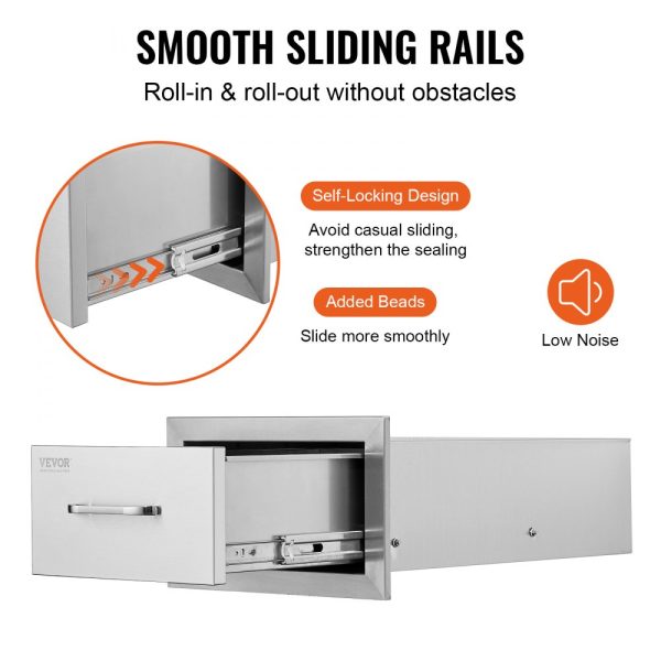 14 W x 8.5 H x 23 D Outdoor Kitchen Drawers Stainless Steel Double Drawers Flush Mount Design with Stainless Steel Handle Perfect for Outdoor Kitchens - Image 5