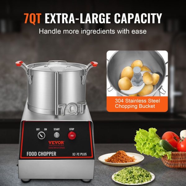 7 Quart Stainless Steel Food Processor 750W S-Curve Blades for Chopping Vegetables Meat Grains Nuts - Image 3