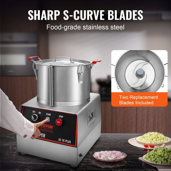 7 Quart Stainless Steel Food Processor 750W S-Curve Blades for Chopping Vegetables Meat Grains Nuts - Image 5