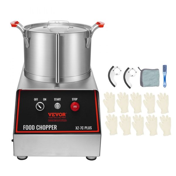 7 Quart Stainless Steel Food Processor 750W S-Curve Blades for Chopping Vegetables Meat Grains Nuts