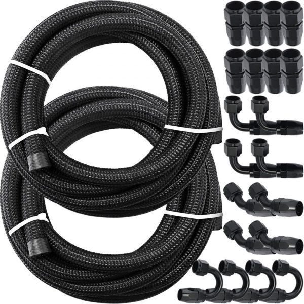 8AN Fuel Hose Kit 20Pcs 32.8ft Stainless Steel Braided Nylon Hose with NBR/CPE Synthetic Rubber Adapter