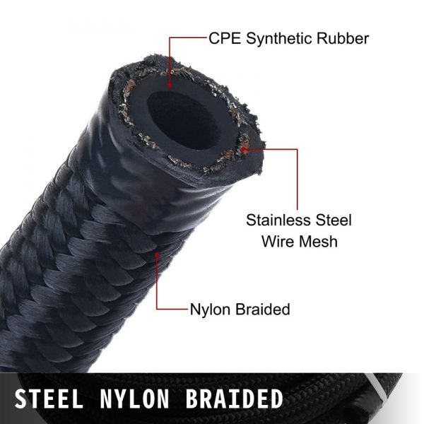 8AN Fuel Hose Kit 20Pcs 32.8ft Stainless Steel Braided Nylon Hose with NBR/CPE Synthetic Rubber Adapter - Image 2