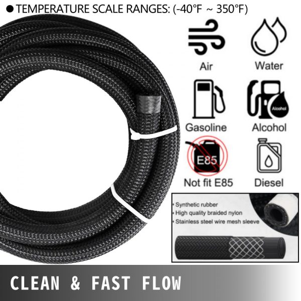 8AN Fuel Hose Kit 20Pcs 32.8ft Stainless Steel Braided Nylon Hose with NBR/CPE Synthetic Rubber Adapter - Image 4