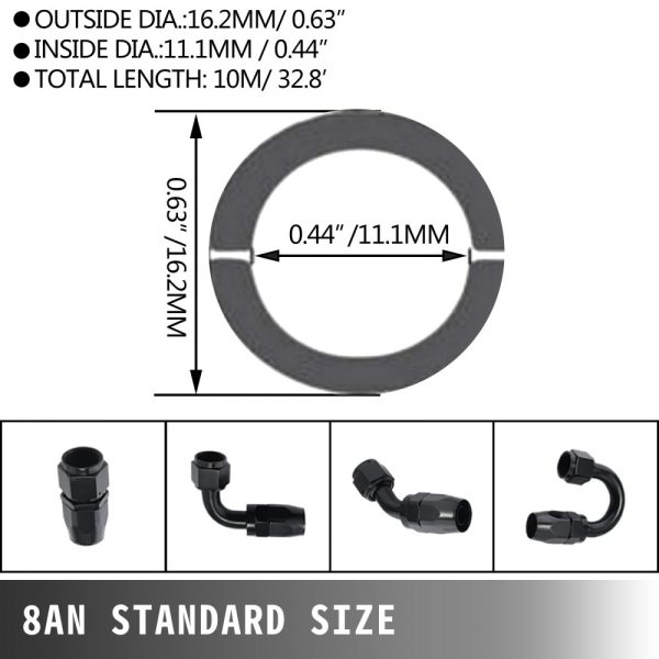 8AN Fuel Hose Kit 20Pcs 32.8ft Stainless Steel Braided Nylon Hose with NBR/CPE Synthetic Rubber Adapter - Image 5
