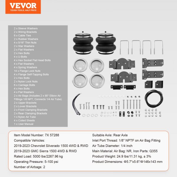 Chevrolet Silverado GMC Sierra 1500 4x4 RWD AirSuspensionKit 2019-2023 5000 lbs Capacity 5-100 PSI - Image 7