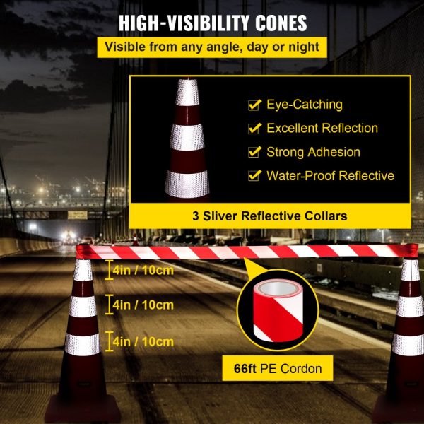 6-Pack Heavy Duty 36-inch PVC Traffic Cones for Roadway Parking Lot School Zone Safety with Reflective Bands Weighted Base - Image 4