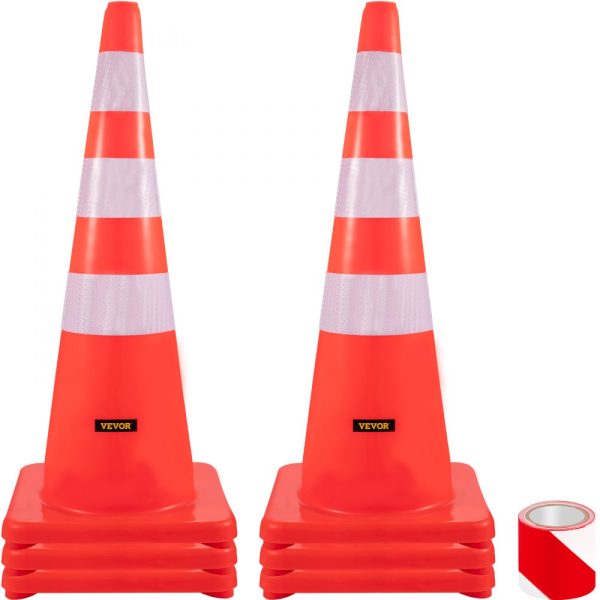6-Pack Heavy Duty 36-inch PVC Traffic Cones for Roadway Parking Lot School Zone Safety with Reflective Bands Weighted Base