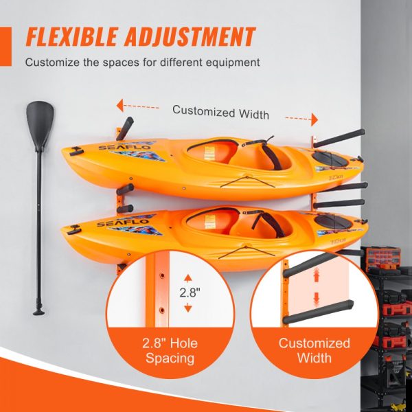 Wall Kayak Rack, 4-Paddle Board Storage with Adjustable Arms, 400 LBS Capacity, Indoor/Outdoor Use - Image 3