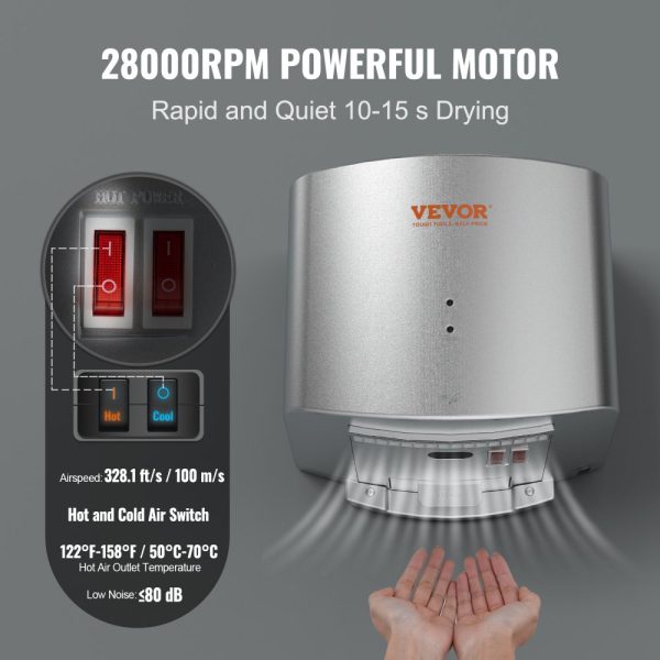 Heavy Duty Commercial Hand Dryer 1400W 120V Automatic High Speed ABS Warm Air Blower Low Noise Effortless Installation - Image 3