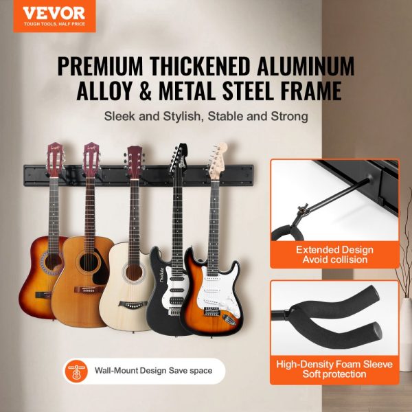 5-Space Guitar Stand Wall-Mounted Foldable Rack Hold Up to 5 Guitars - Image 2