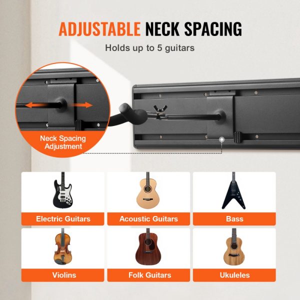 5-Space Guitar Stand Wall-Mounted Foldable Rack Hold Up to 5 Guitars - Image 5