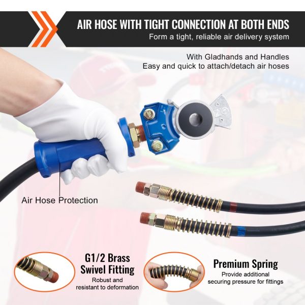 12FT Heavy Duty Semi Truck Air Line Kit with 2Pcs Air Couplers 3-in-1 Air Hose 7 Way ABS Electric Power Line 2Pcs Quick Coupler Handles 4Pcs Seals and Tender Spring Kit for Semi Trailer & Tractor - Image 3