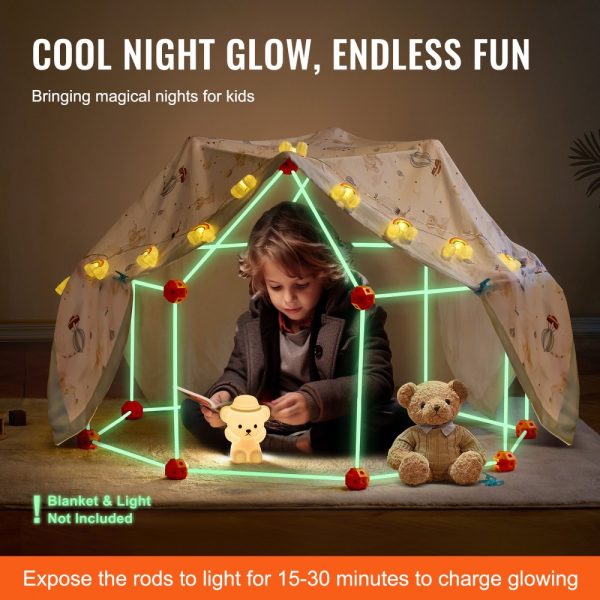 Glow In The Dark! Christmas Gift!  Tent Fort Building Kit for Kid Glow In The Dark STEM Construction Toy 140P - Image 3