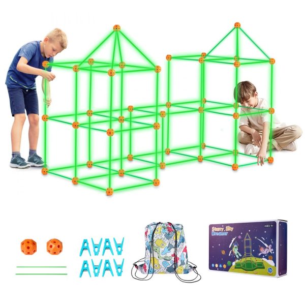 Glow In The Dark! Christmas Gift!  Tent Fort Building Kit for Kid Glow In The Dark STEM Construction Toy 140P