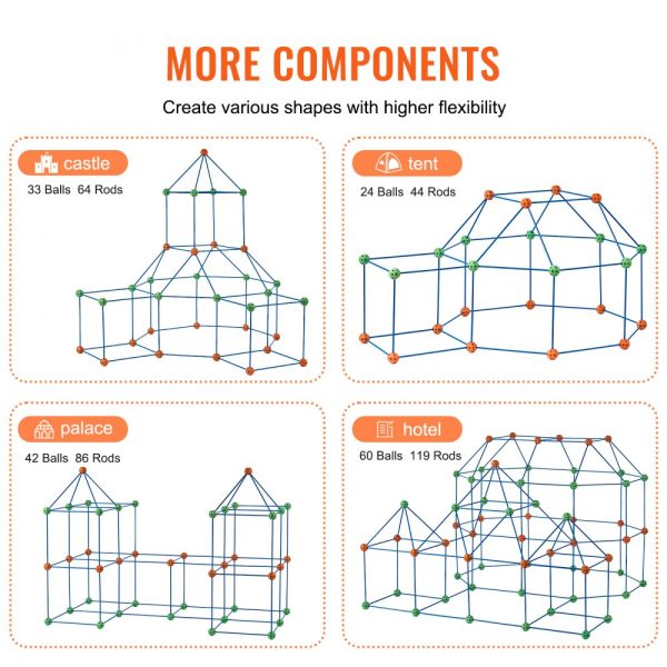 Tent Fort Building Kit for Kids STEM Construction Toy Set Castle 180PCS - Image 4
