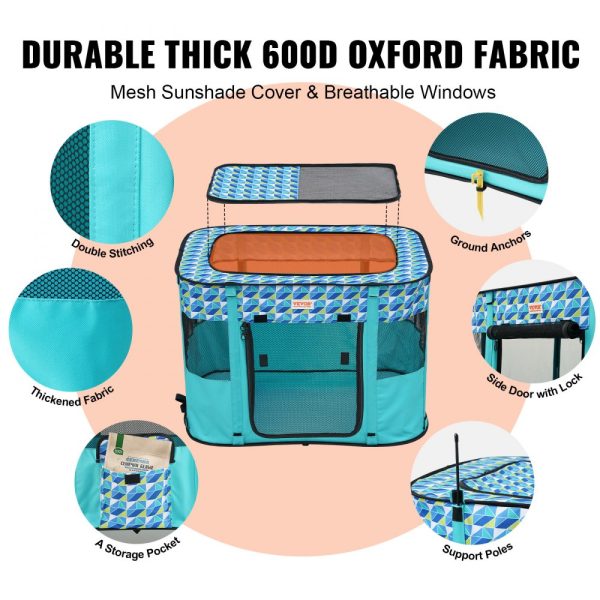 Foldable Dog Playpen 32x24x22 Portable Kennel with Removable Zipper Waterproof 600D Oxford Cloth for Puppy Dog Cat Travel Camping - Image 3
