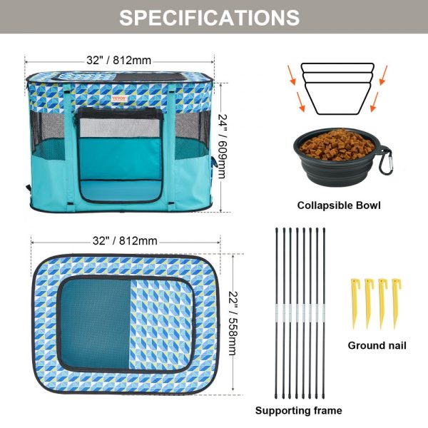 Foldable Dog Playpen 32x24x22 Portable Kennel with Removable Zipper Waterproof 600D Oxford Cloth for Puppy Dog Cat Travel Camping - Image 7