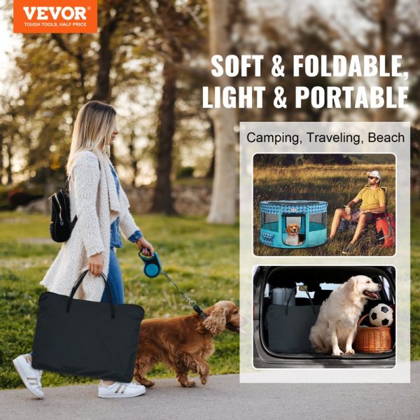 Foldable Pet Playpen Portable Dog Kennel for Puppy Dog Cat 44 Diameter x 24 Waterproof 600D Oxford Cloth with Removable Zipper for Indoor Outdoor Travel Camping Large - Image 2