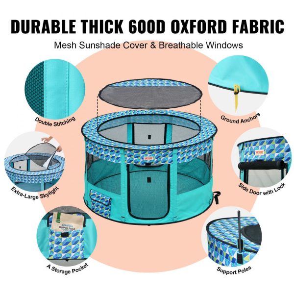 Foldable Pet Playpen Portable Dog Kennel for Puppy Dog Cat 44 Diameter x 24 Waterproof 600D Oxford Cloth with Removable Zipper for Indoor Outdoor Travel Camping Large - Image 3
