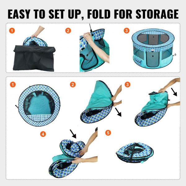 Foldable Pet Playpen Portable Dog Kennel for Puppy Dog Cat 44 Diameter x 24 Waterproof 600D Oxford Cloth with Removable Zipper for Indoor Outdoor Travel Camping Large - Image 6