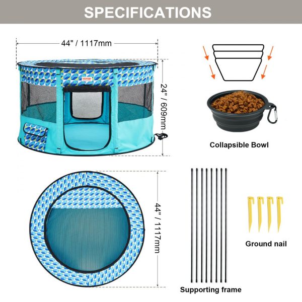 Foldable Pet Playpen Portable Dog Kennel for Puppy Dog Cat 44 Diameter x 24 Waterproof 600D Oxford Cloth with Removable Zipper for Indoor Outdoor Travel Camping Large - Image 7