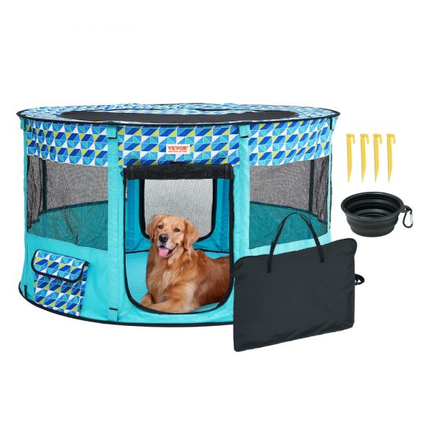 Foldable Pet Playpen Portable Dog Kennel for Puppy Dog Cat 44 Diameter x 24 Waterproof 600D Oxford Cloth with Removable Zipper for Indoor Outdoor Travel Camping Large