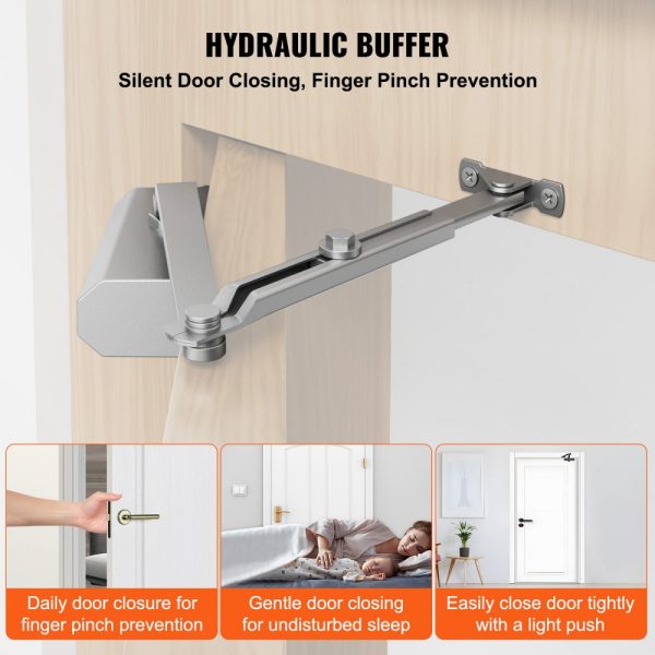 Heavy Duty Automatic Door Closer for Commercial & Residential Use, 150 Lbs Door Weight, Adjustable Hydraulic Buffer, Cast Aluminum Body, Easy Installation, Silver - Image 3