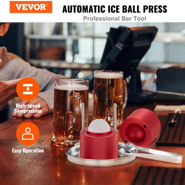 Ice Ball Press Kit 2.4 Ice Sphere Maker Durable Aircraft Aluminum Alloy for 60mm Ice Balls Includes Tong Drip Tray Whiskey Cocktails Bourbon Scotch Party Holiday Red - Image 2
