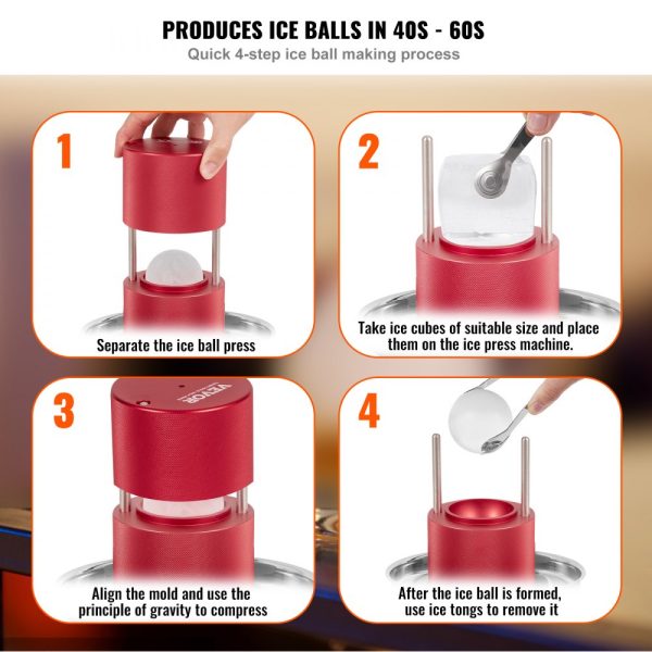 Ice Ball Press Kit 2.4 Ice Sphere Maker Durable Aircraft Aluminum Alloy for 60mm Ice Balls Includes Tong Drip Tray Whiskey Cocktails Bourbon Scotch Party Holiday Red - Image 3