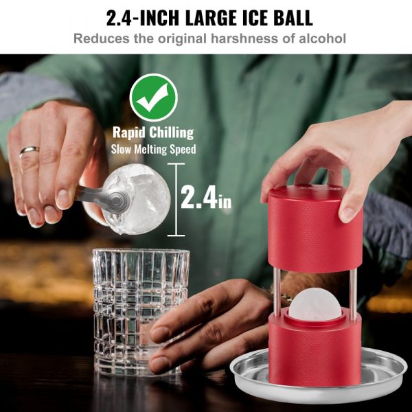 Ice Ball Press Kit 2.4 Ice Sphere Maker Durable Aircraft Aluminum Alloy for 60mm Ice Balls Includes Tong Drip Tray Whiskey Cocktails Bourbon Scotch Party Holiday Red - Image 4